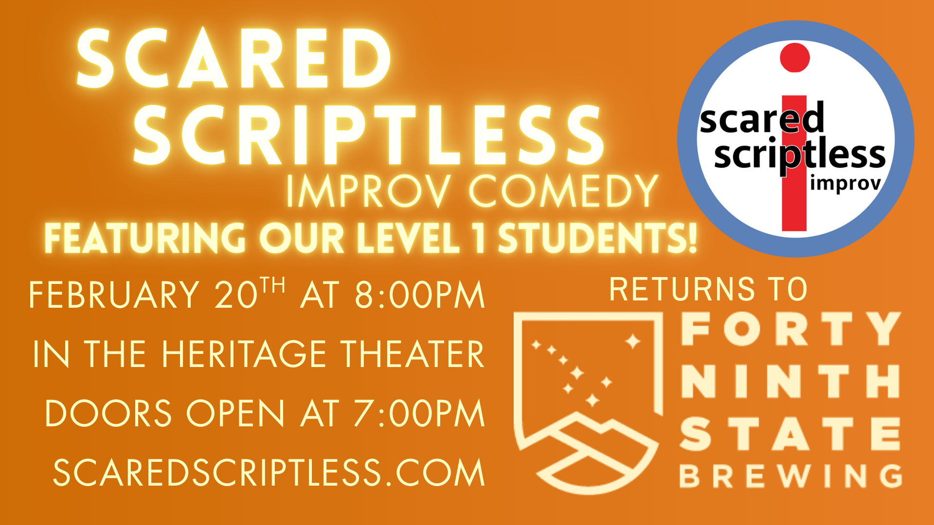 Scared Scriptless Improv at 49th State Brewing on February 20th at 8pm